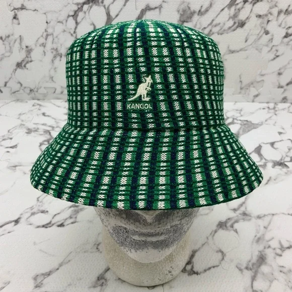 Men's Kangol Prep Plaid Navy Green White Lahinch Bucket Hat NWT